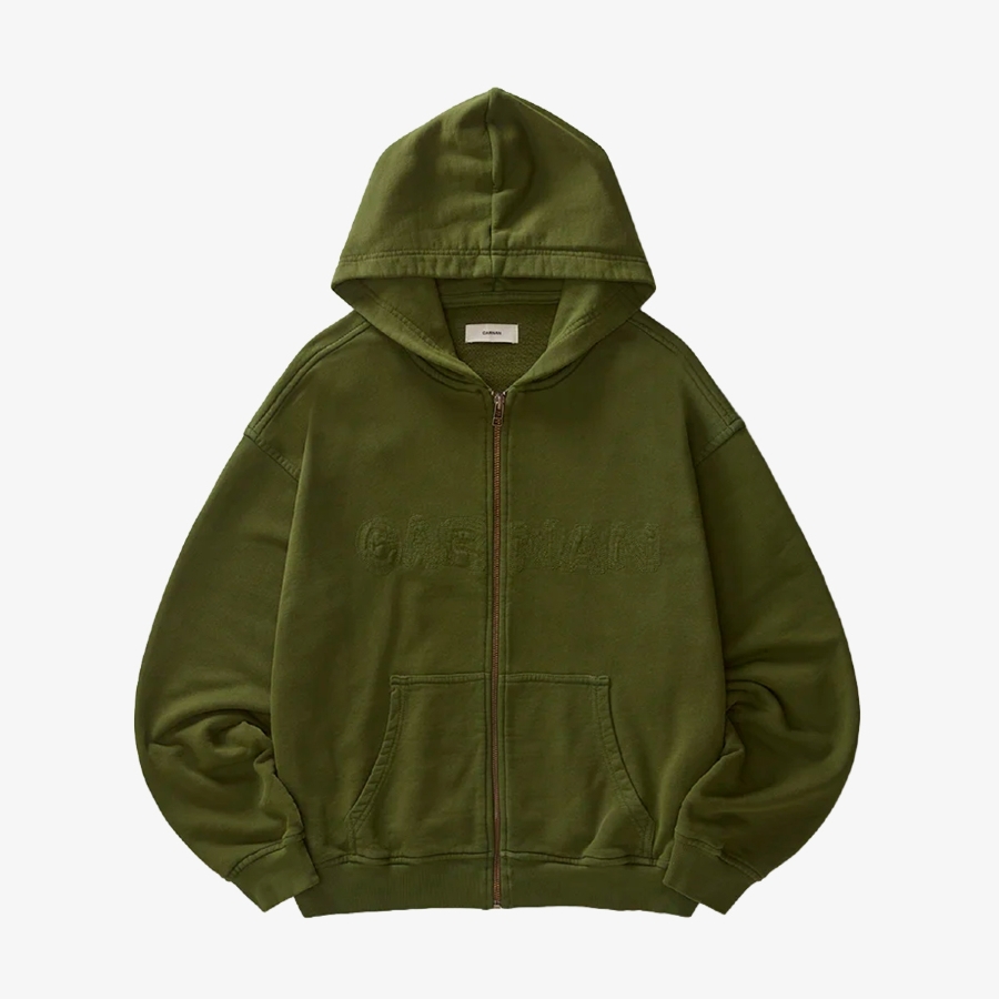 トップス New Manual 027 HOODIE HEATHER GREEN Blusa Carnan Washed Zip Hoodie 